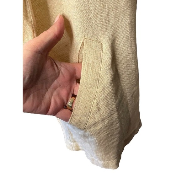FLAX 100% Linen Round Neck 3/4 Sleeve Textured Beige Tunic Size Small Coastal - Picture 4 of 8